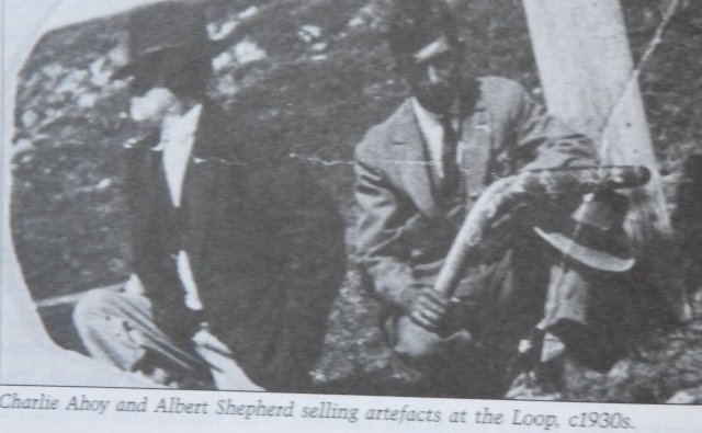 Charlie Ahoy and Albert Shepherd selling artefacts in the 1930's